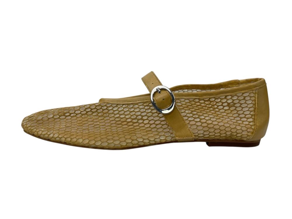 Aldo Gold Fishnet  Round Toe Adjustable Buckle Strap Mary Jane Flats Shoes 8.5